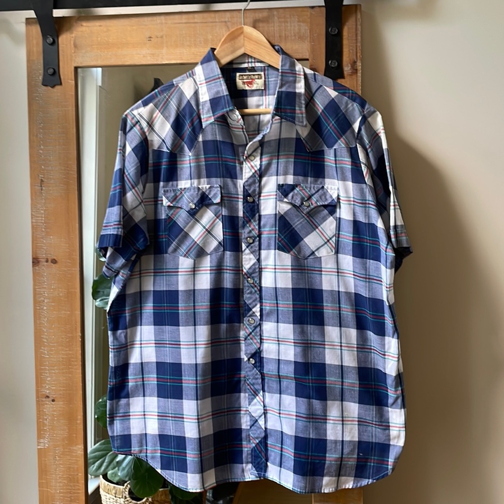 Youngbloods Plaid Western Snap Button Short Sleeve Shirt Size XL